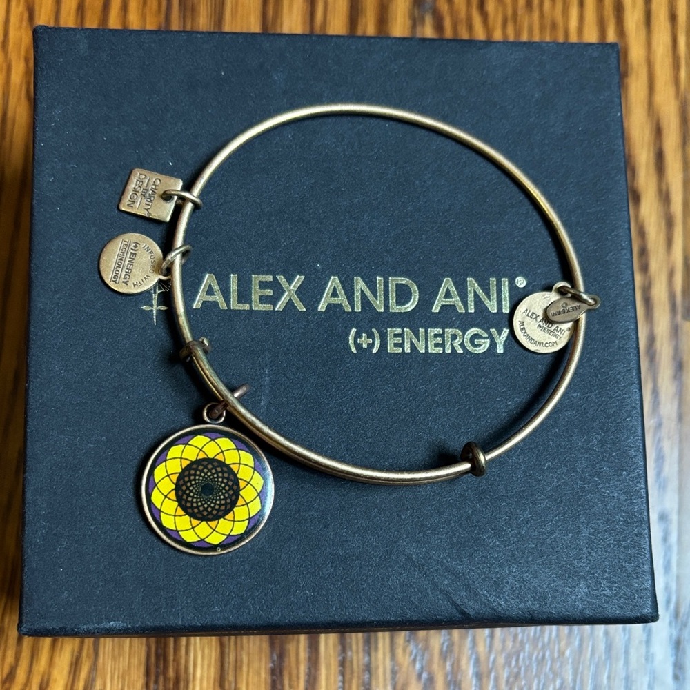 Alex and Ani Gold Bracelet with Yellow Sunflower Charm